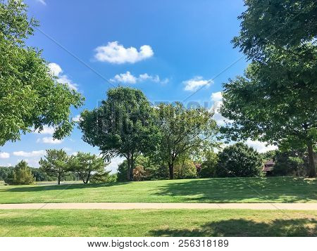 Lawn Park Near Residential Houses In Coppell, Texas, Usa