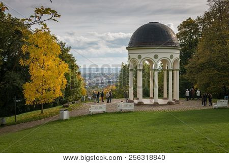 Monopteros Temple At Neroberg In The German City Of Wiesbaden With Incidental People