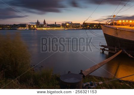Cityscape Of The German City Of Mainz With Cathedral In The Evening