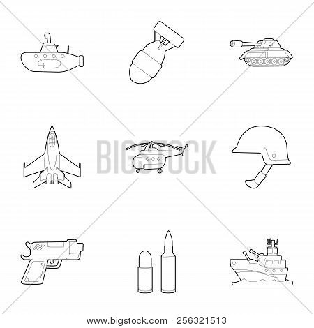Weaponry Icons Set. Outline Illustration Of 9 Weaponry Icons For Web
