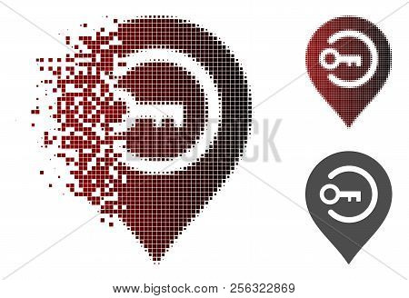 Key Login Marker Icon In Sparkle, Pixelated Halftone And Undamaged Entire Variants. Points Are Combi