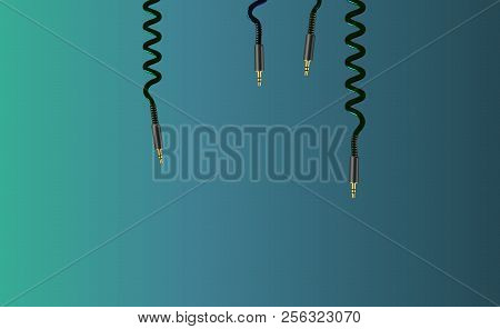 A Nice Blue Background With A Picture Of A Small Amount Gold Audio Plugs, Jack. Vector Illustration.