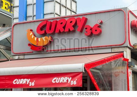 Berlin, Germany - August 18, 2018: Logo And Sign Of Curry 36. Curry 36 Is Famous Curry Sausage Resta