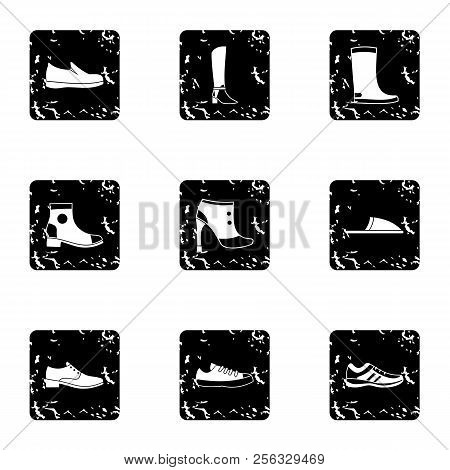 Footgear Icons Set. Grunge Illustration Of 9 Footgear Icons For Web