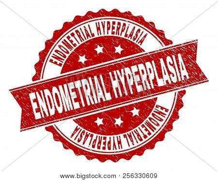 Endometrial Hyperplasia Seal Imprint With Corroded Texture. Rubber Seal Imitation Has Round Medal Sh