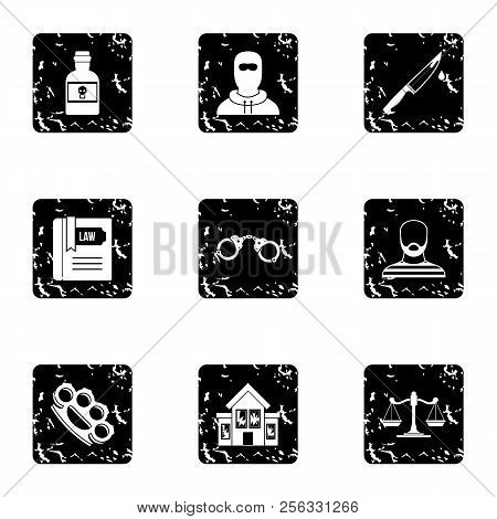 Lawlessness Icons Set. Grunge Illustration Of 9 Lawlessness Icons For Web