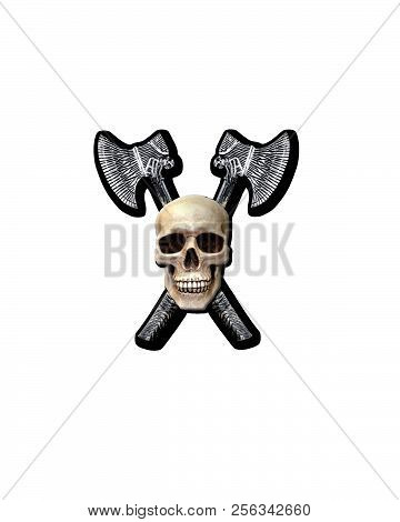 Halloween Photo Of A Skull With Crossed Pirate Hatchets Behind The Skull On A Transparent Back Groun