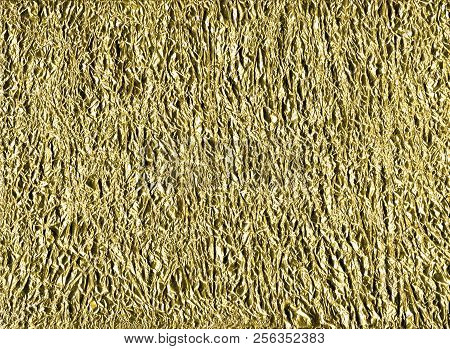 Shiny Yellow Gold Crumpled Wrapping Paper Foil Texture For Wallpaper Decoration Element Background, 