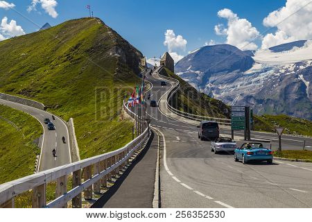 04.08.2018 . Grossglockner High Alpine Road . Austria. Tyrol. Europe. People On Cars And Motorcycles