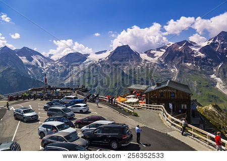 04.08.2018 . Grossglockner High Alpine Road . Austria. Tyrol. Europe. People On Cars And Motorcycles