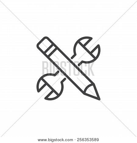 Wrench And Pencil Outline Icon. Linear Style Sign For Mobile Concept And Web Design. Rectification S