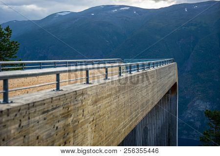 Stegastein Viewpoint At The Aurlandsfjorden. Aurlandsvegen, Sogn Og Fjordane, Norway