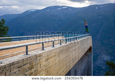 Stegastein Viewpoint At The Aurlandsfjorden. Aurlandsvegen, Sogn Og Fjordane, Norway