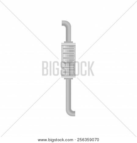 Flat Vector Icon Of Car Exhaust Pipe. Automotive Silencer. Part Of Motor Vehicle. Element For Promo 