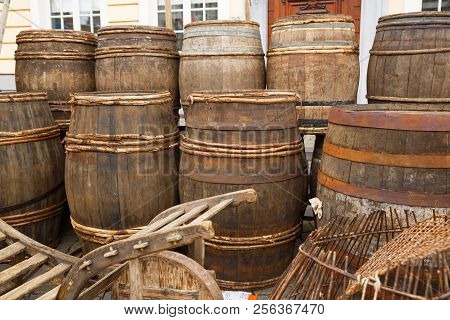 Old Wooden Barrels And Other Stuff In Ghent, Belgium.