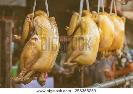 Boiled Chicken At Market Street Food For Chinese Food New Year Festival.