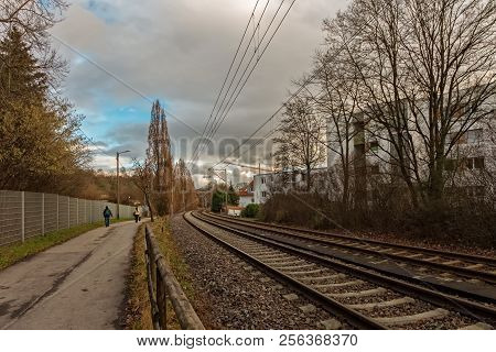 Stuttgart,germany - January 19,2018: Moehringen These Are The Railways Of The Tramp Line U3,in The D
