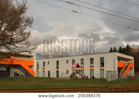 Stuttgart,germany - January 19,2018: Moehringen This Is A Refugee Accommodation Near The Railway Of 