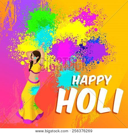 Isometry Spring Festival, Festival Of Colors, Beautiful Indian Woman Casts A Colored Prosy, Bright B