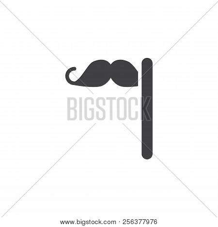 Mustache On A Stick Vector Icon. Filled Flat Sign For Mobile Concept And Web Design. Party Mask Simp