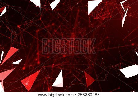 Abstract Red Geometrical Plexus Flowing Movement On Black Background With Lines And Dots