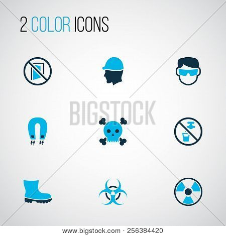 Protection Icons Colored Set With Keep Door Closed, Non Potable Water, Poison And Other Nuclear Elem