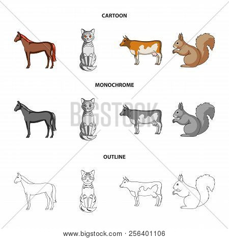 Horse, Cow, Cat, Squirrel And Other Kinds Of Animals.animals Set Collection Icons In Cartoon, Outlin