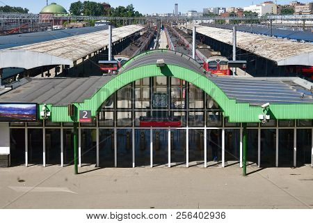 Moscow, Russia - May 21. 2018. Entrance To Suburban Electric Train At Yaroslavsky Railway Station