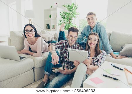 Careless Cheerful, Intelectual, Beautiful, Hipster Youth Meeting In Casual Clothes Sitting In The Ro