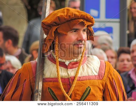 Munich, Germany - 22 September 2013 Oktoberfest, Parade. A Man Dressed As A Nobleman