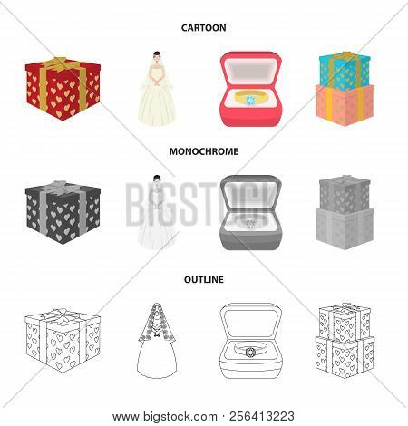 Wedding And Attributes Cartoon , Flat, Outline, Black Icons In Set Collection For Design.newlyweds A
