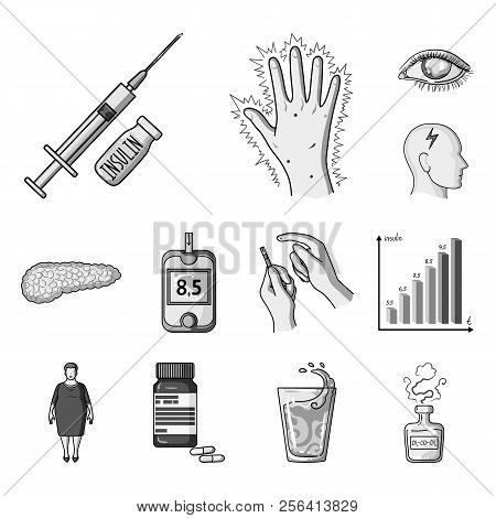 Diabetes Monochrome Icons In Set Collection For Design. Treatment Of Diabetes Vector Symbol Stock We