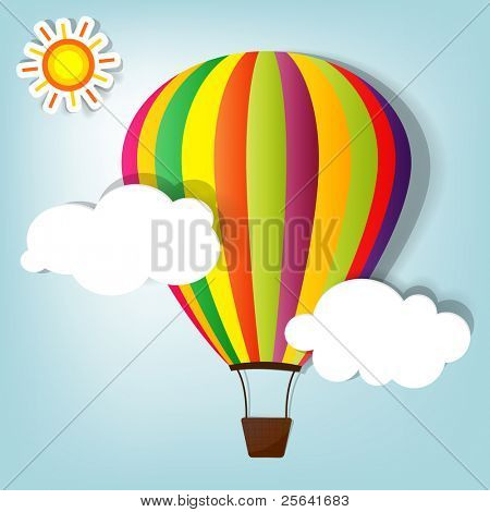illustration vectorielle avec montgolfière dans le ciel