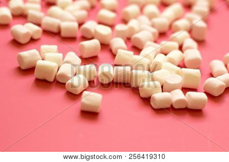White Marshmallow On A Pink Background. Close-up
