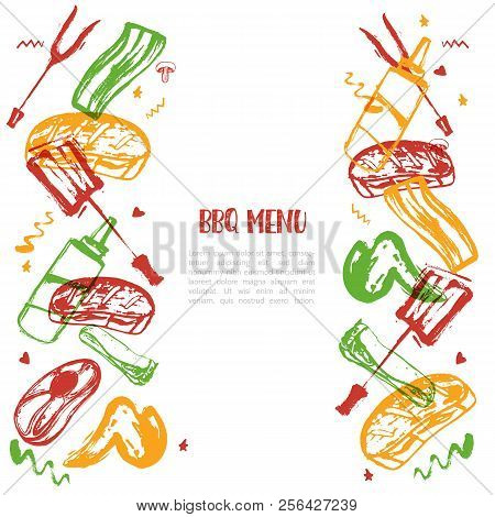 Bbq Grunge Doodle Poster Invitatation In Square Format. Barbecue Party Flyer. Grill Illustration Can