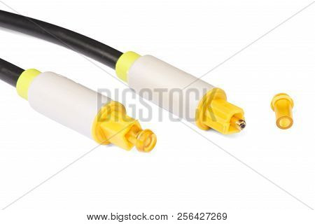 Closeup Of Digital Optical Audio Cable Heads With Cap, Isolated On White