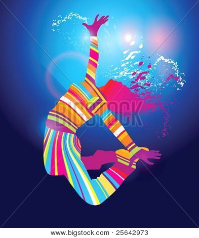 สีสันรำ floodlighting กับจุด และสเปรย์บนพื้นหลังสีฟ้า ภาพเวกเตอร์