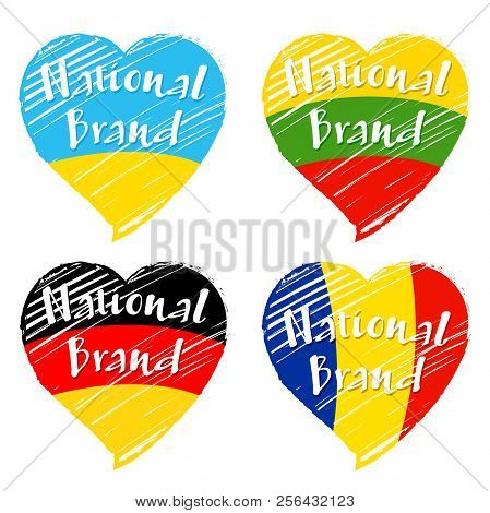 Flags In Shape Of Heart Of Such Countries As Ukraine, Chad, Germany And Lithuania.