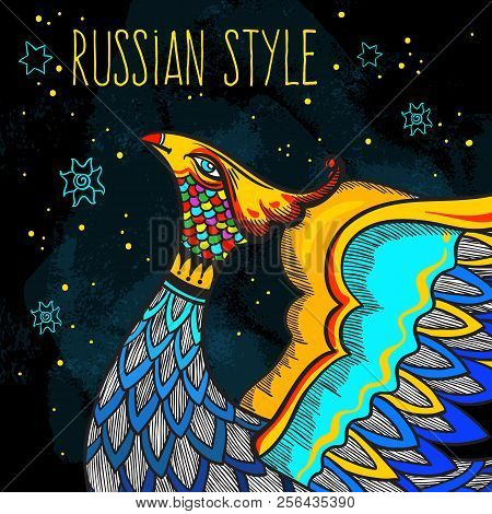 Russian Traditional Decorative Bird Symbol. Beautiful Hand-drawn Illustration Isolated. Russian Styl