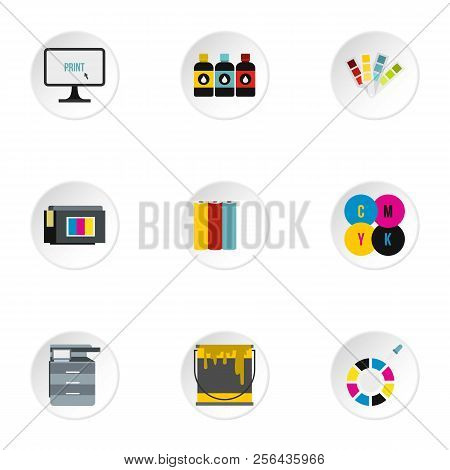 Printing In Polygraphy Icons Set. Flat Illustration Of 9 Printing In Polygraphy Icons For Web
