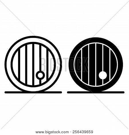 Wooden Beer Barrel Line And Glyph Icon. Cask Of Beer Vector Illustration Isolated On White. Frontal 