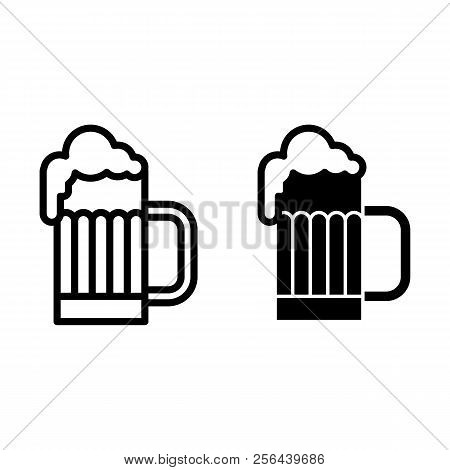 Glass Of Beer With Foam Line And Glyph Icon. Mug Of Cold Beer Vector Illustration Isolated On White.
