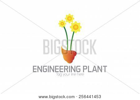 Enginering Floral Logo - White Background Illustartion Design