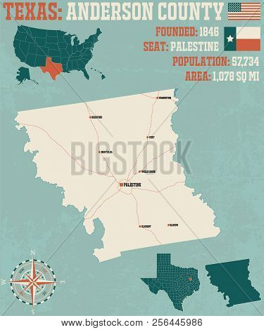 Detailed Map Of Anderson County In Texas, Usa