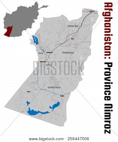 Large And Detailed Map Of The Afghan Province Of Nimroz.