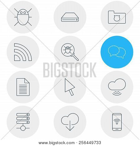 Illustration Of 12 Internet Icons Line Style. Editable Set Of Phone, Database, Chat And Other Icon E