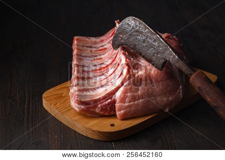 Raw Beef Meat On Black Slate Background, Darkmood