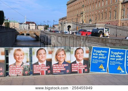 Stockholm, Sweden - August 23, 2018: Liberals (liberalerna) And Social Democrats (socialdemokraterna