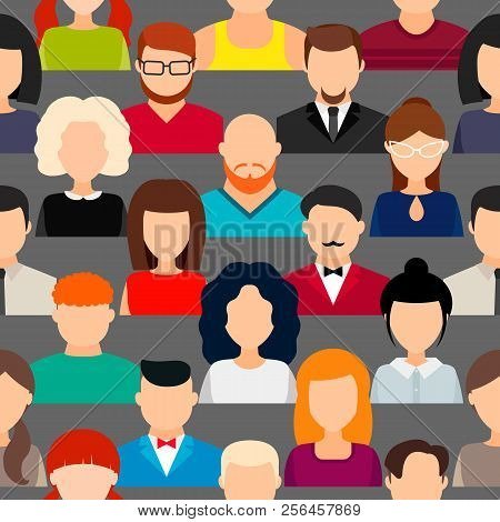 Seamless Pattern With Men And Women Avatars Without Face. Male And Female Cartoon Character. Vector 