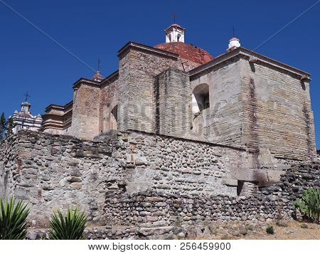 Side Of San Pedro Church In Mitla City At Archeological Site Of Zapotec Culture In Oaxaca, Mexico La